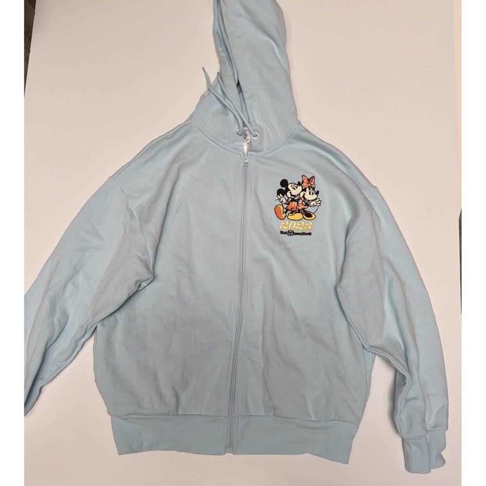 Walt Disney World Hoodie Embroidered  Blue 2023 Mickey Minnie Mouse Castle‎ Sz L